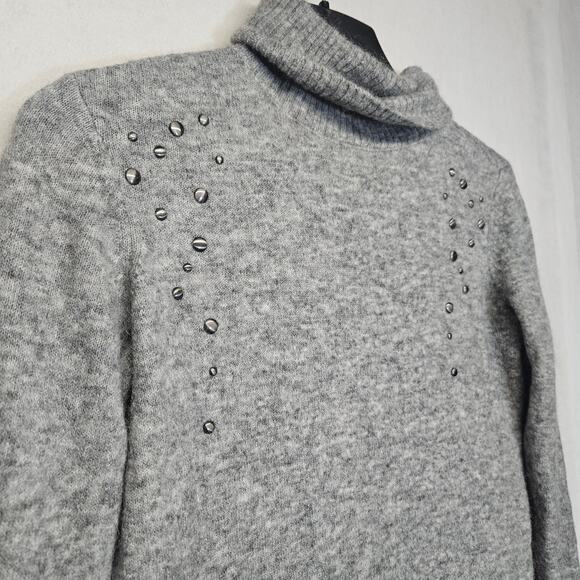 Ikks Gray Soft Wool blend Turtleneck Studded Tunic Sweater - Picture 2 of 9